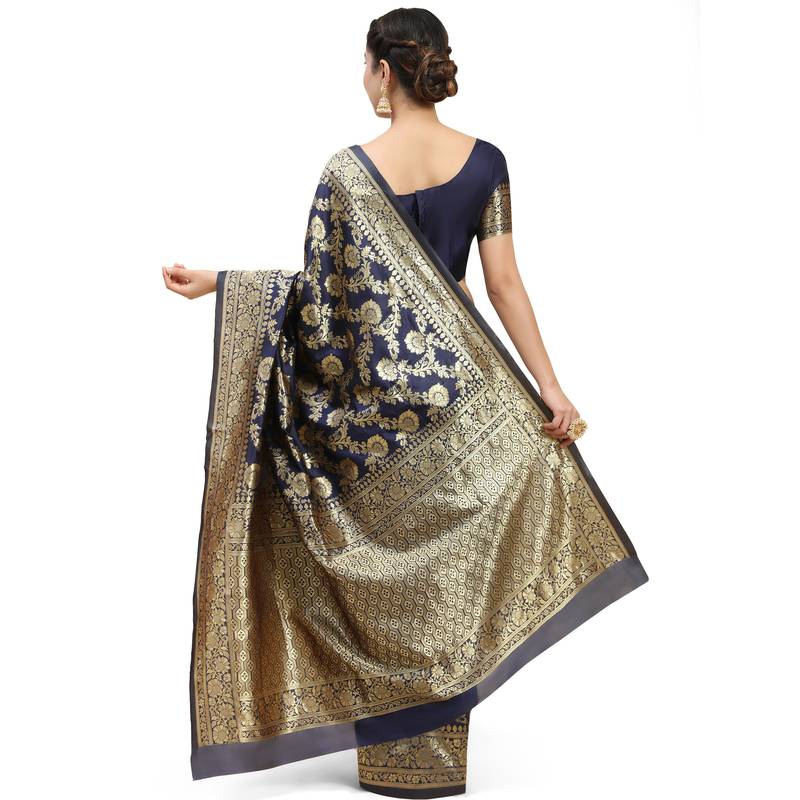 Navy Blue Woven Banarasi Saree