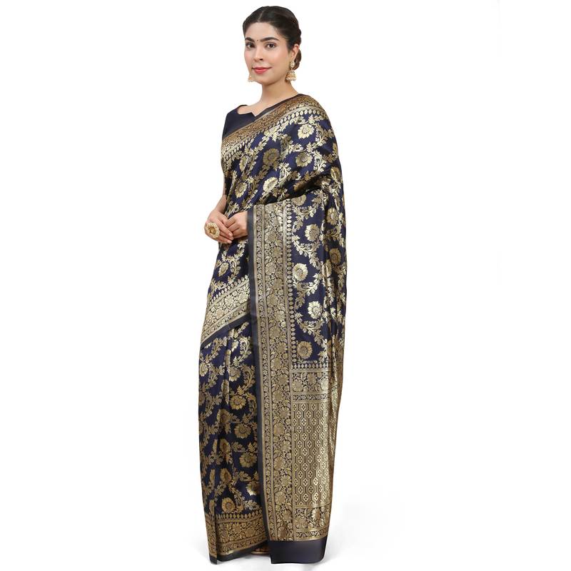 Navy Blue Woven Banarasi Saree