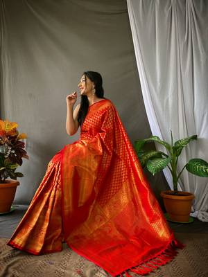 ORANGE BEAUTIFUL  SILK TRENDY  SAREE 2