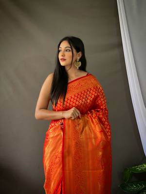 ORANGE BEAUTIFUL  SILK TRENDY  SAREE 3