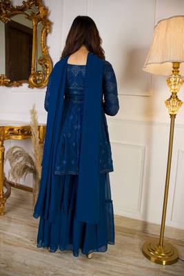 Embroidered sequinned anarkali kurti and sharara with dupatta 2