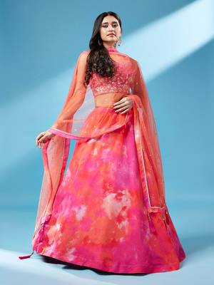 Orange Organza Shibori Printed Semi-Stitched Lehenga choli & Dupatta 1