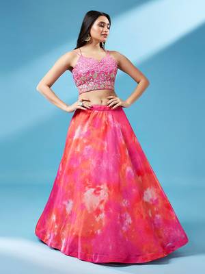Orange Organza Shibori Printed Semi-Stitched Lehenga choli & Dupatta 4