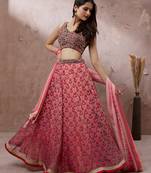 Red Organza Floral Printed Semi-Stitched Lehenga choli & Dupatta