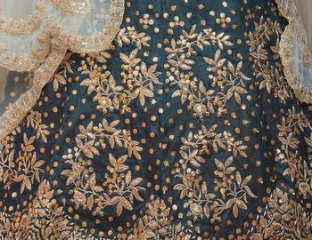 Green Dori and Sequins Embroidered Art Silk lehenga choli for wedding 5