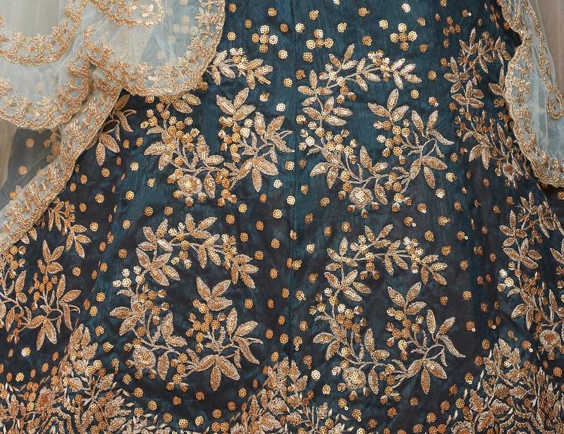 Green Dori and Sequins Embroidered Art Silk lehenga choli for wedding