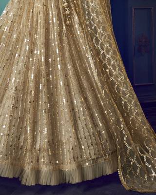 Gold Net Mirror Sequin Embroidered Wedding Lehenga Choli 6