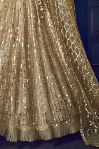Gold Net Mirror Sequin Embroidered Wedding Lehenga Choli