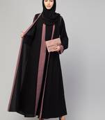 Women style traditional wear abaya black pink