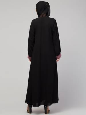 Women style traditional wear abaya black pink 2