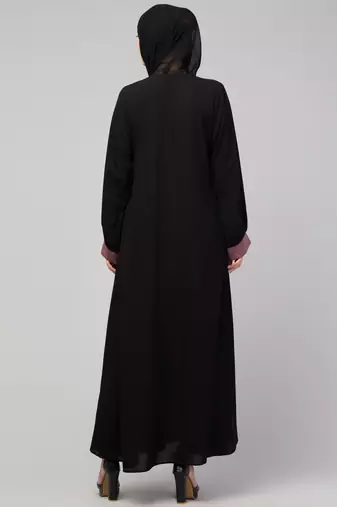 Women style traditional wear abaya black pink
