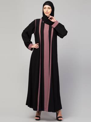 Women style traditional wear abaya black pink 3