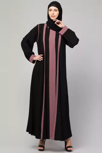 Women style traditional wear abaya black pink