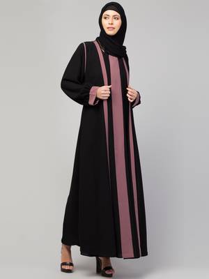 Women style traditional wear abaya black pink 4