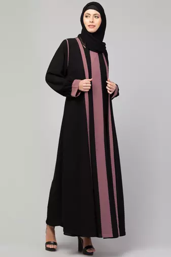 Women style traditional wear abaya black pink
