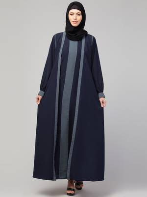 Women style muslim traditional wear abaya blue grey 1