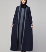Women style muslim traditional wear abaya blue grey