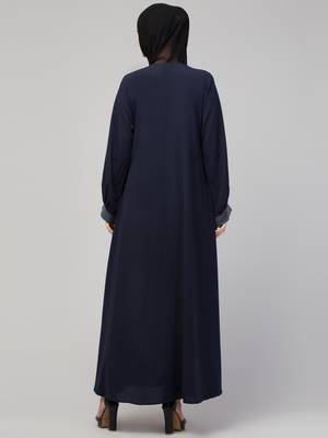 Women style muslim traditional wear abaya blue grey 2