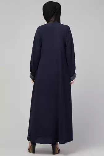 Women style muslim traditional wear abaya blue grey