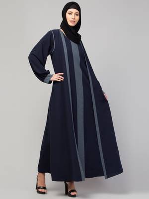 Women style muslim traditional wear abaya blue grey 3