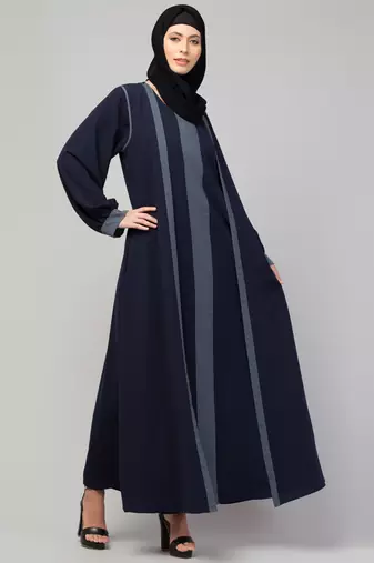 Women style muslim traditional wear abaya blue grey