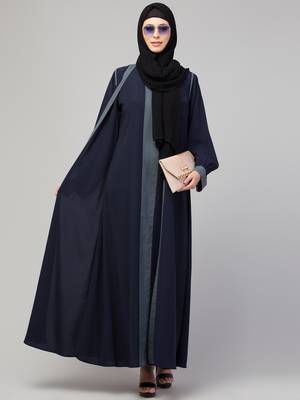 Women style muslim traditional wear abaya blue grey 4