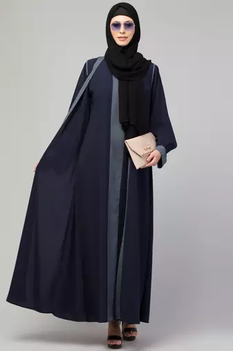 Women style muslim traditional wear abaya blue grey