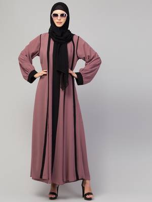 latest stylish shrug women style abaya  burka pink black with belt 1