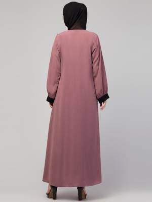 latest stylish shrug women style abaya  burka pink black with belt 2