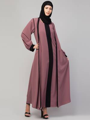 latest stylish shrug women style abaya  burka pink black with belt 3