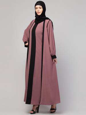 latest stylish shrug women style abaya  burka pink black with belt 4