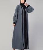 Women style traditional Muslim wear abaya shrug with belt grey black