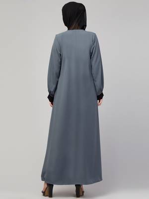 Women style traditional Muslim wear abaya shrug with belt grey black 2