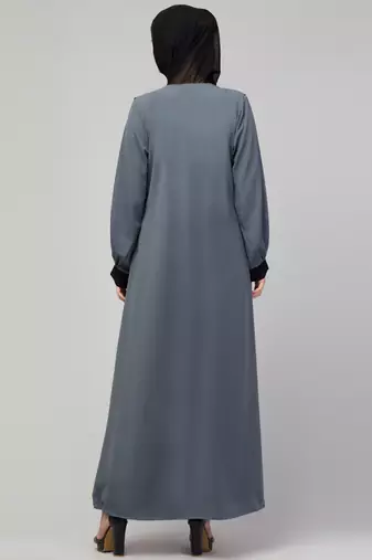 Women style traditional Muslim wear abaya shrug with belt grey black