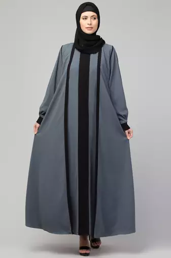 Women style traditional Muslim wear abaya shrug with belt grey black