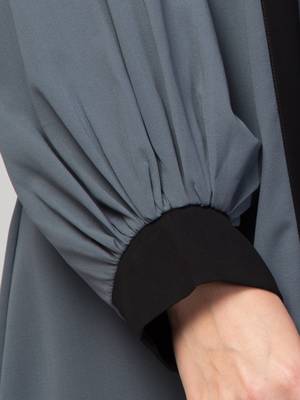 Women style traditional Muslim wear abaya shrug with belt grey black 5