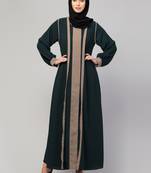 latest stylish shrug  abaya  burka with belt bottle green & beige