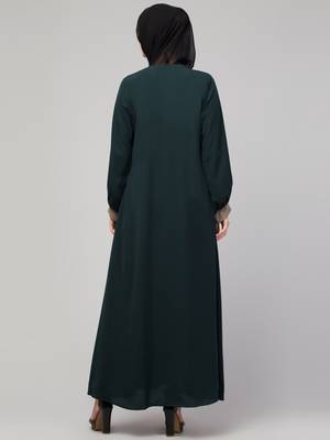 latest stylish shrug  abaya  burka with belt bottle green & beige 2