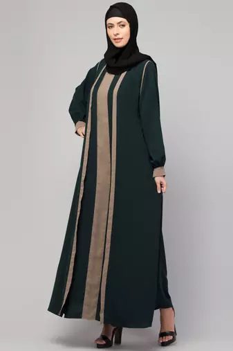 latest stylish shrug  abaya  burka with belt bottle green & beige