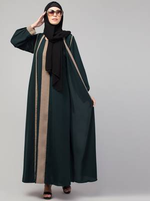 latest stylish shrug  abaya  burka with belt bottle green & beige 4