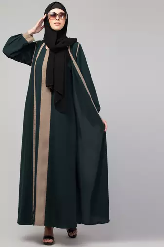 latest stylish shrug  abaya  burka with belt bottle green & beige