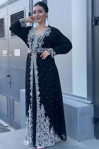 Black Georgette Zari Work Kaftan