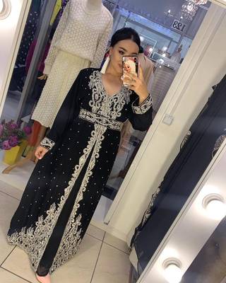 Black Georgette Zari Work Kaftan 4