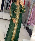 GREEN Zari Stone Work Georgette Islamic Style Beads Embedded Partywear Kaftan Long Gown Evening wear Dubai kaftan