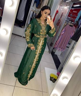 GREEN Zari Stone Work Georgette Islamic Style Beads Embedded Partywear Kaftan Long Gown Evening wear Dubai kaftan 2