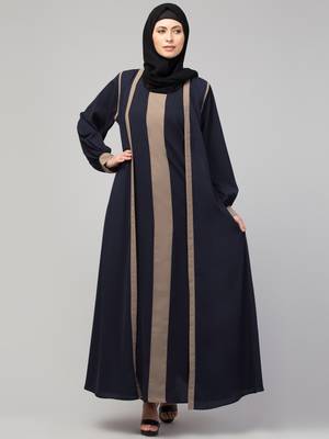 Women style traditional wear abaya blue beige with belt 1