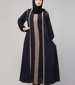 Women style traditional wear abaya blue beige with belt