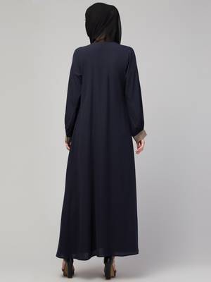 Women style traditional wear abaya blue beige with belt 2