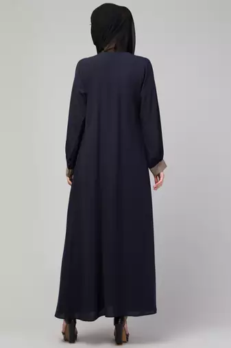 Women style traditional wear abaya blue beige with belt