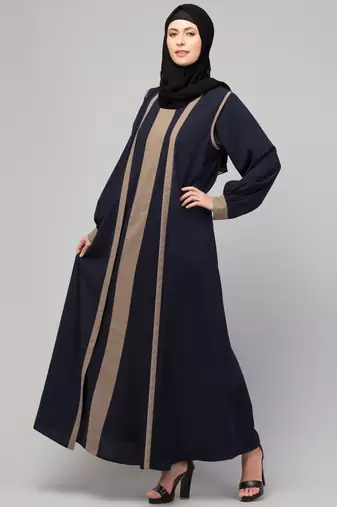 Women style traditional wear abaya blue beige with belt
